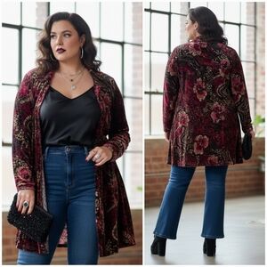 Penningtons 2X Dark Romantic Whimsigoth Floral Velvet Burnout Button Down Shirt